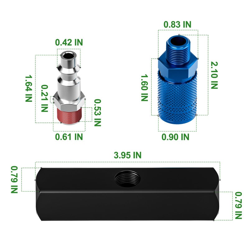TAISHER 3-Way Straight Air Manifold 4 Ports Aluminum Industrial Pneumatic Air Compressor Quick Connect Socket In Line Type Air Hose Splitter with 3 Couplers and 1/4" Male NPT Plug - Image 3